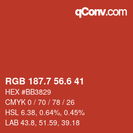 カラーコード: RGB 187.7 56.6 41 | qconv.com