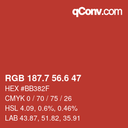 カラーコード: RGB 187.7 56.6 47 | qconv.com
