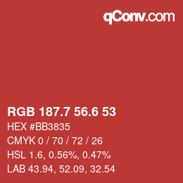カラーコード: RGB 187.7 56.6 53 | qconv.com