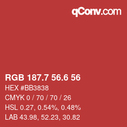 カラーコード: RGB 187.7 56.6 56 | qconv.com
