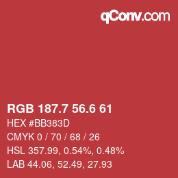 カラーコード: RGB 187.7 56.6 61 | qconv.com