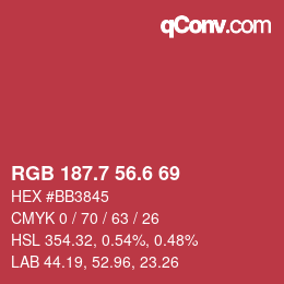カラーコード: RGB 187.7 56.6 69 | qconv.com