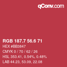 カラーコード: RGB 187.7 56.6 71 | qconv.com