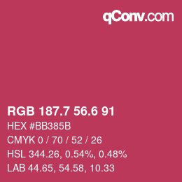 カラーコード: RGB 187.7 56.6 91 | qconv.com