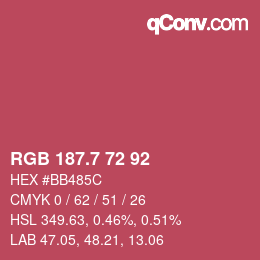 カラーコード: RGB 187.7 72 92 | qconv.com