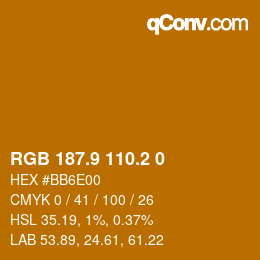 Color code: RGB 187.9 110.2 0 | qconv.com