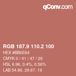 カラーコード: RGB 187.9 110.2 100 | qconv.com
