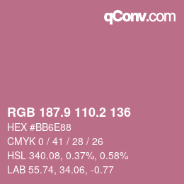 カラーコード: RGB 187.9 110.2 136 | qconv.com