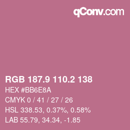 カラーコード: RGB 187.9 110.2 138 | qconv.com