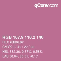 カラーコード: RGB 187.9 110.2 146 | qconv.com