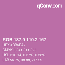カラーコード: RGB 187.9 110.2 167 | qconv.com