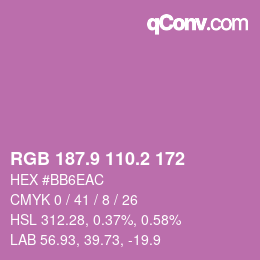 カラーコード: RGB 187.9 110.2 172 | qconv.com