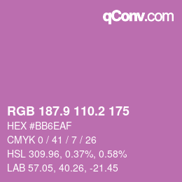 カラーコード: RGB 187.9 110.2 175 | qconv.com