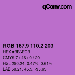 カラーコード: RGB 187.9 110.2 203 | qconv.com