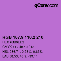 カラーコード: RGB 187.9 110.2 210 | qconv.com