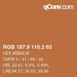 Color code: RGB 187.9 110.2 63 | qconv.com