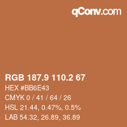 Color code: RGB 187.9 110.2 67 | qconv.com