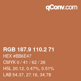 Color code: RGB 187.9 110.2 71 | qconv.com