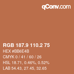 Color code: RGB 187.9 110.2 75 | qconv.com