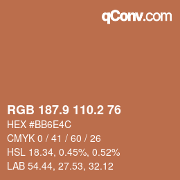 Color code: RGB 187.9 110.2 76 | qconv.com
