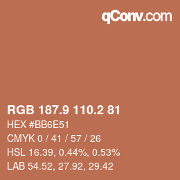 カラーコード: RGB 187.9 110.2 81 | qconv.com