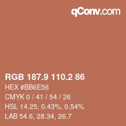 Color code: RGB 187.9 110.2 86 | qconv.com