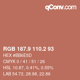 カラーコード: RGB 187.9 110.2 93 | qconv.com