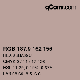 カラーコード: RGB 187.9 162 156 | qconv.com