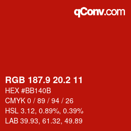 カラーコード: RGB 187.9 20.2 11 | qconv.com