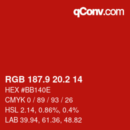 カラーコード: RGB 187.9 20.2 14 | qconv.com