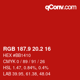 カラーコード: RGB 187.9 20.2 16 | qconv.com