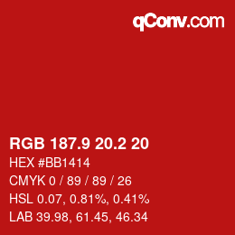 カラーコード: RGB 187.9 20.2 20 | qconv.com