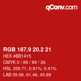 カラーコード: RGB 187.9 20.2 21 | qconv.com