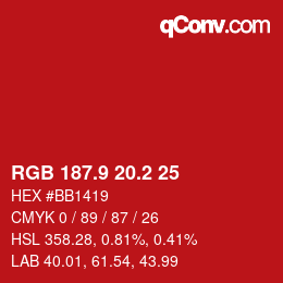 カラーコード: RGB 187.9 20.2 25 | qconv.com