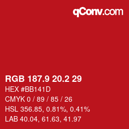 カラーコード: RGB 187.9 20.2 29 | qconv.com