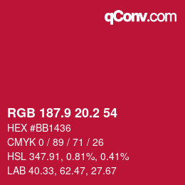 カラーコード: RGB 187.9 20.2 54 | qconv.com