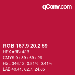 カラーコード: RGB 187.9 20.2 59 | qconv.com
