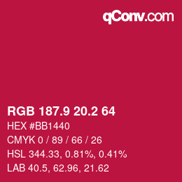 カラーコード: RGB 187.9 20.2 64 | qconv.com