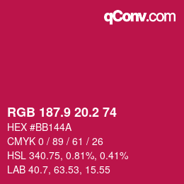 カラーコード: RGB 187.9 20.2 74 | qconv.com