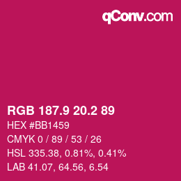 カラーコード: RGB 187.9 20.2 89 | qconv.com