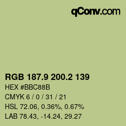 カラーコード: RGB 187.9 200.2 139 | qconv.com