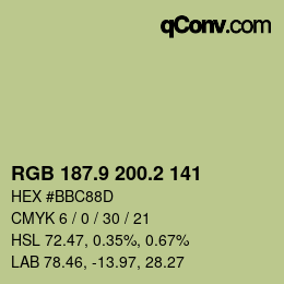 カラーコード: RGB 187.9 200.2 141 | qconv.com