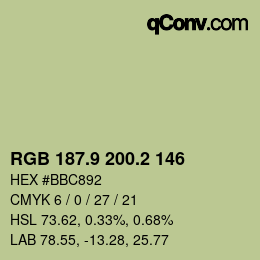 カラーコード: RGB 187.9 200.2 146 | qconv.com