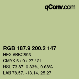 カラーコード: RGB 187.9 200.2 147 | qconv.com