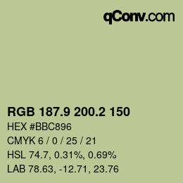 Color code: RGB 187.9 200.2 150 | qconv.com
