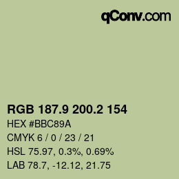 Farbcode: RGB 187.9 200.2 154 | qconv.com