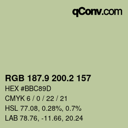 Farbcode: RGB 187.9 200.2 157 | qconv.com