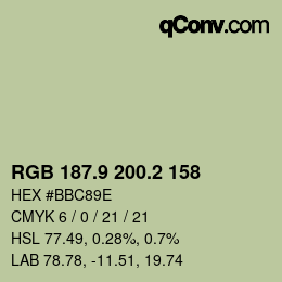 Color code: RGB 187.9 200.2 158 | qconv.com