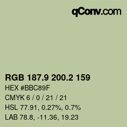 Farbcode: RGB 187.9 200.2 159 | qconv.com