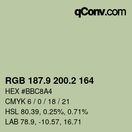 Color code: RGB 187.9 200.2 164 | qconv.com